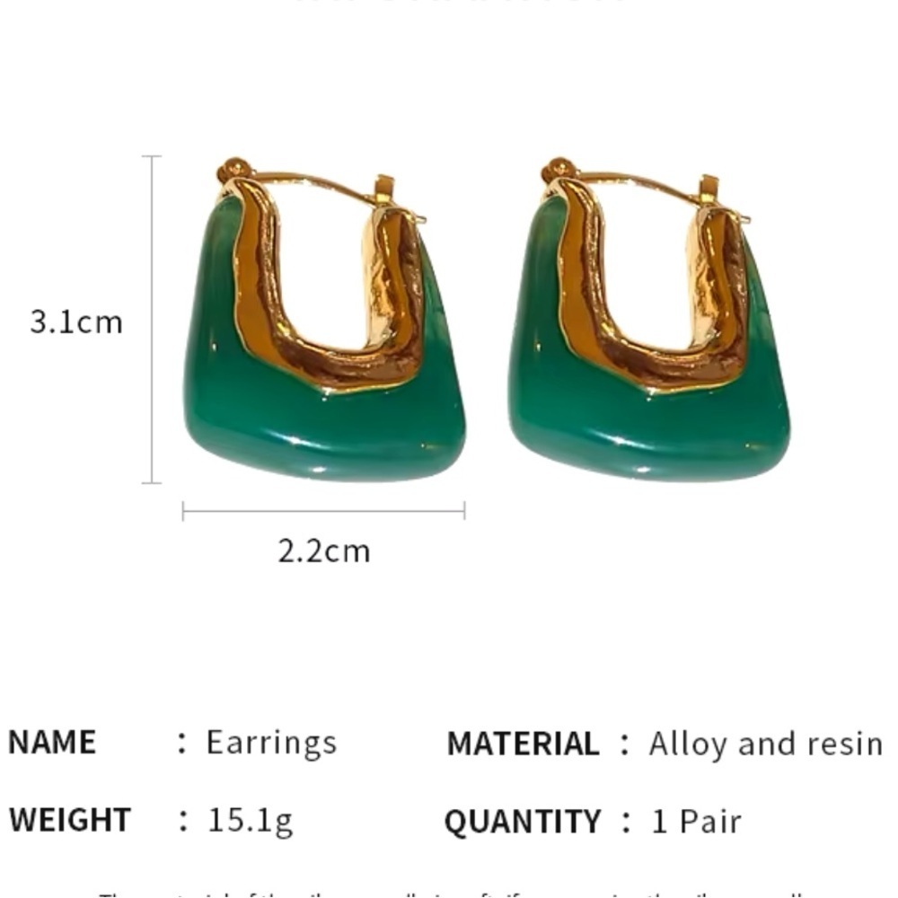 Anthropologie Casa Clara Andy Earrings Jade green stone gold hoop - Picture 6 of 8